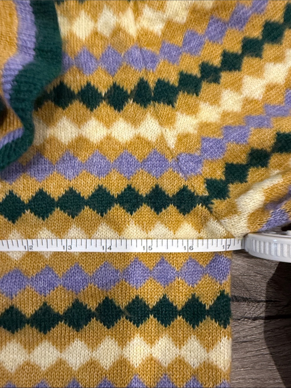 MNG Mustard Yellow Diamond-Pattern Crewneck Sweater with Scalloped Collar - Picture 6 of 8
